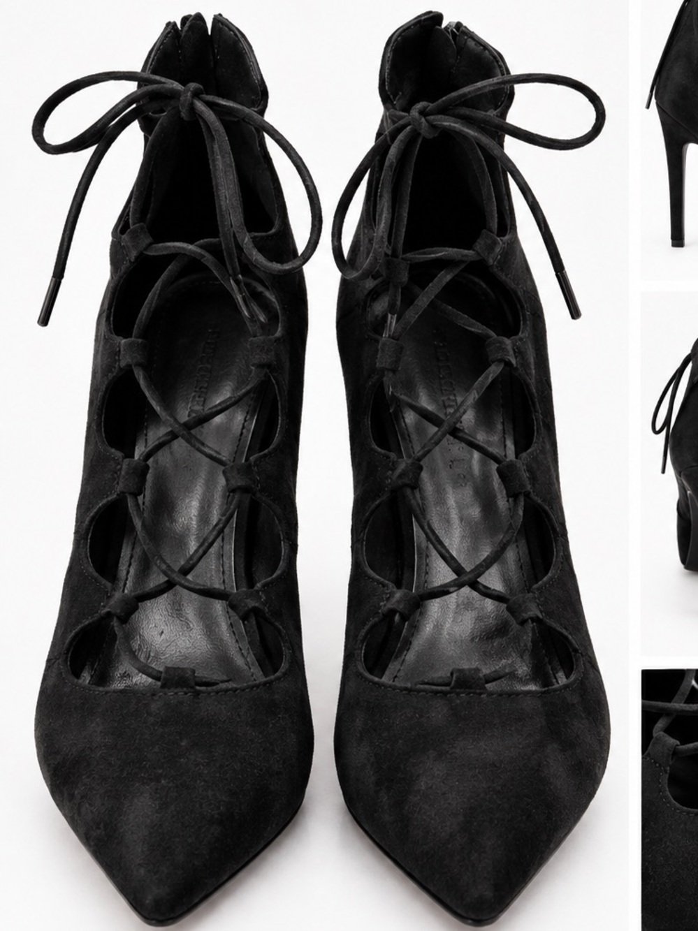 Women's Black Lace-Up Pointed Toe Stiletto Heels